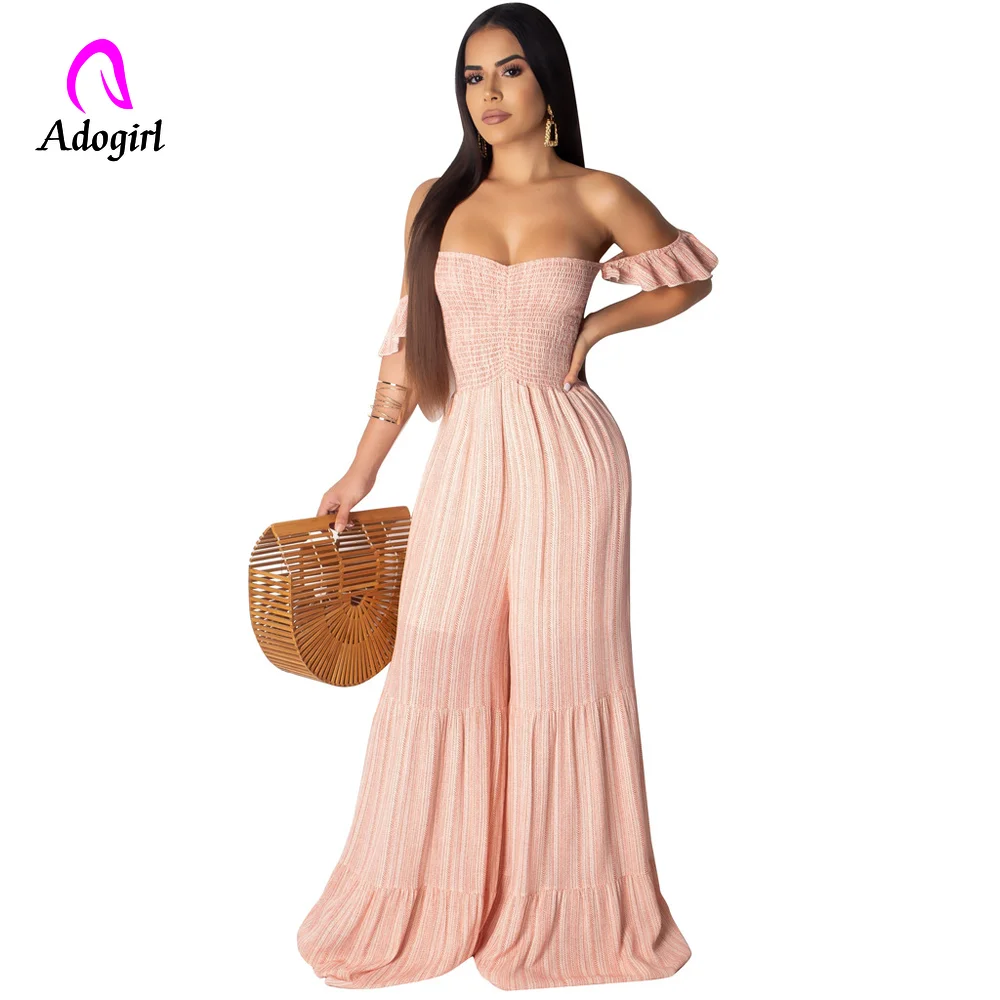 Женский шифоновый комбинезон с открытыми плечами Свободный Длинный размера плюс