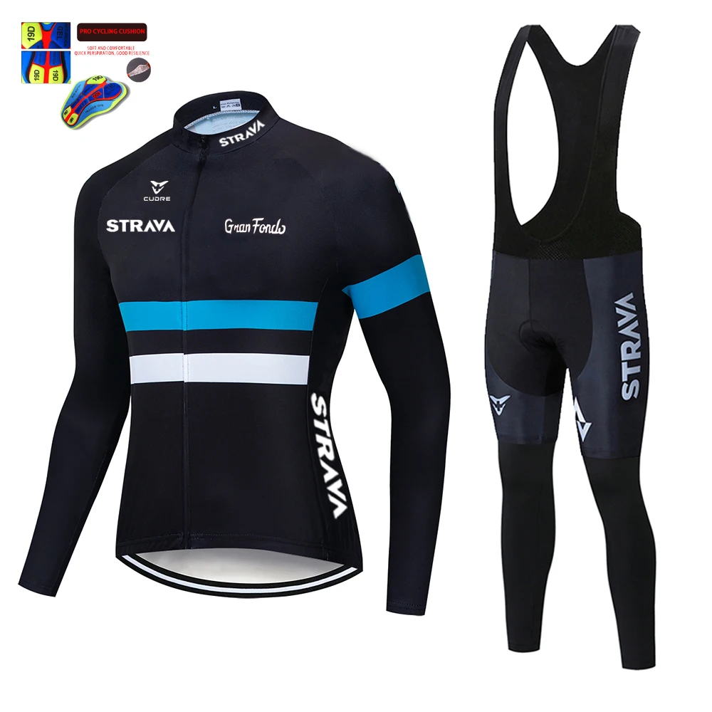 

2021 Long Sleeve Pro STRAVA Cycling Jersey Set Racing Bike Clothes Wear Maillot Ropa Ciclismo MTB Bicycle Cycling Clothing Suit