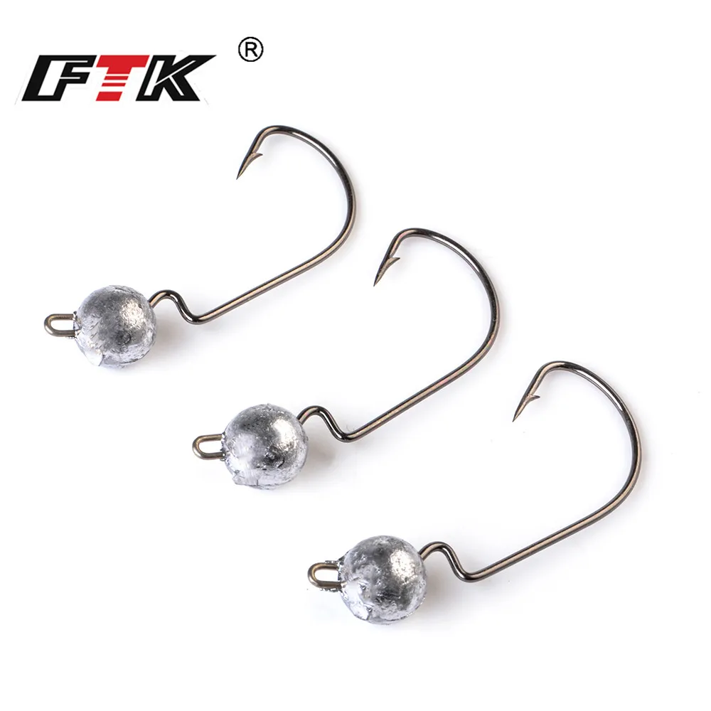 

FTK Fishing Lure Hook High Carbon Steel Sharp Fishhooks With Big Head 3.5/5/7/10g Barded Hook Worm Bass Fishing Lure