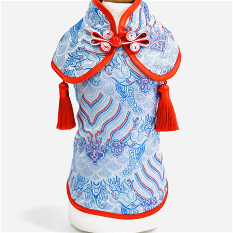 

New Year Dog Clothes Tang Suit Chinese Spring Festival Pet Clothing Cheongsam Cat Puppy Apparel Yorkshire Terrier Poodle Costume