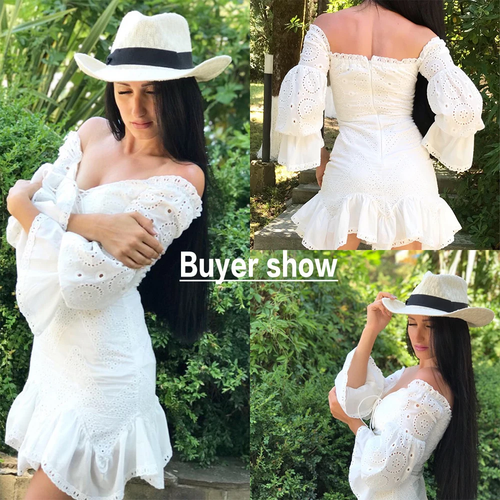 Yesexy Для женщин сексуальная с открытыми плечами, платье с набивным кружевом женские прозрачные элегантные однотонные Цвет мини платье VR9211