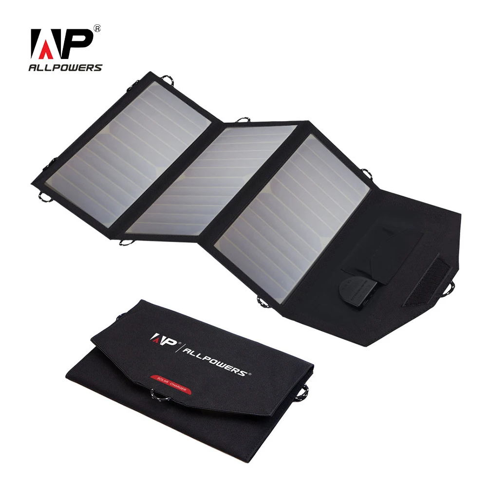 

ALLPOWERS 18V 21W Solar Charger Solar Panel Waterproof Foldable Solar Power Bank for 12v Car Battery Mobile Phone Outdoor Hiking