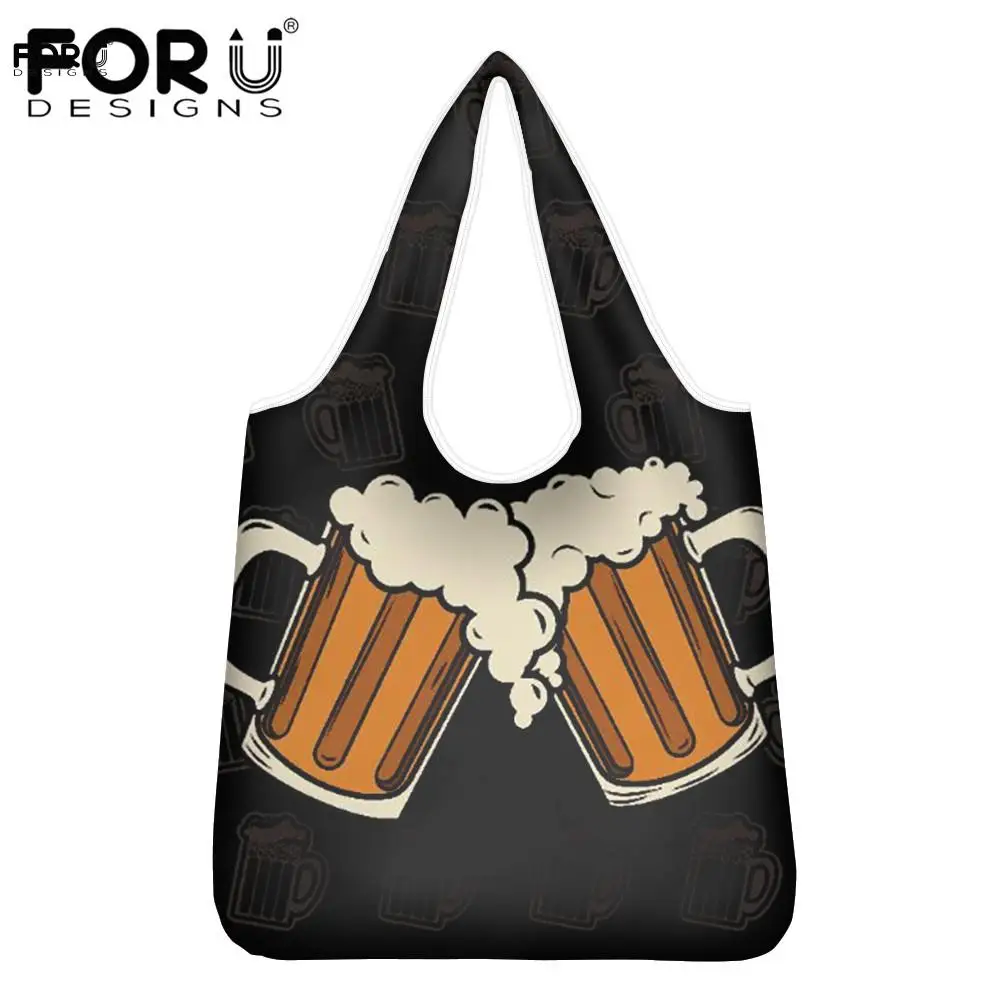 

FORUDESIGNS Beer Pattern Ladies Grocery Bag Fashion Women Portable Shopping Cloth Bag Foldable Eco-friendly Casual Shoulder Bag