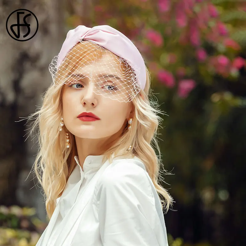 Женская шляпка с вуалью FS черная сетчатая для торжественных случаев и