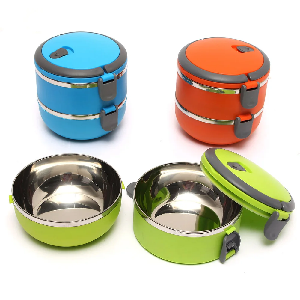Портативный дорожный круглый 2-уровневый Ланч-бокс из нержавеющей стали 1800 мл с