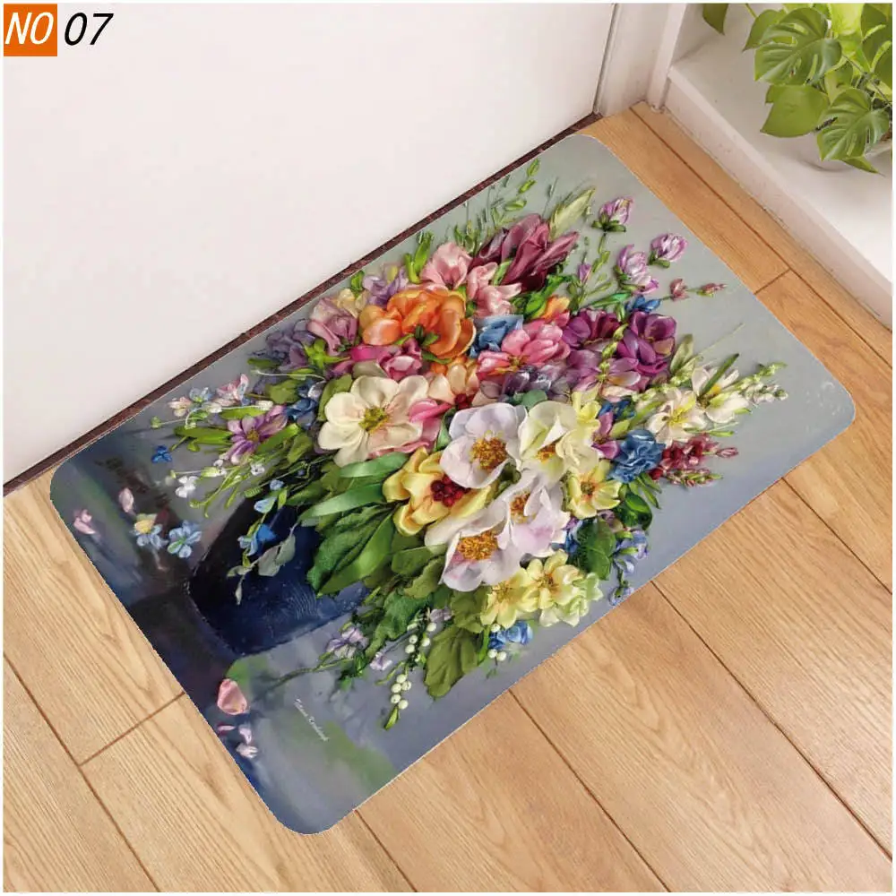 Противоскользящий коврик для ванной OIMG с цветами и растениями напольное