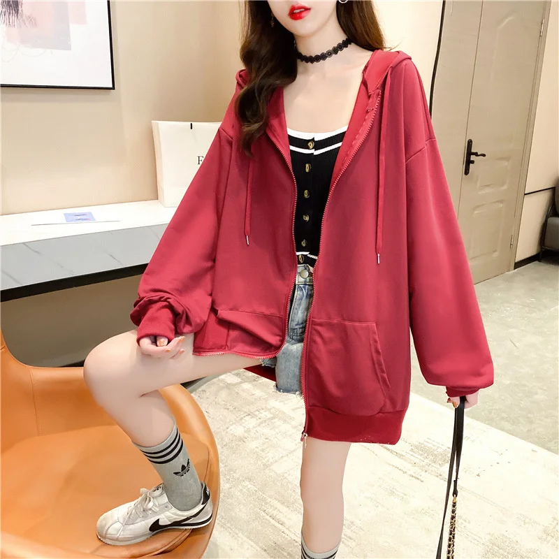 

Новинка весна-осень 2021, корейский Свободный Тонкий свитер средней длины на молнии с длинным рукавом, женский модный топ