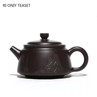 190ml classic yixing purple clay teapots raw ore black mud high stone scoop tea pot ball hole filtration zisha tea set supplies