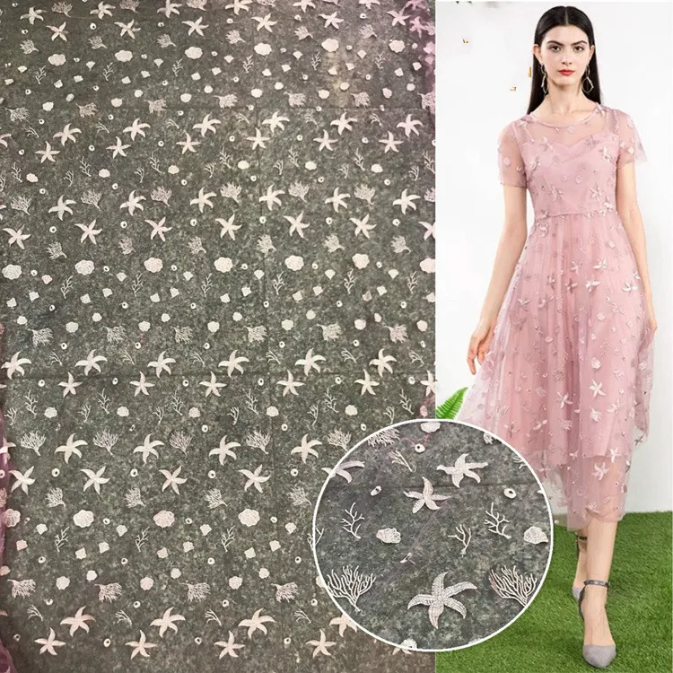 2019 Весна и лето новая вышивка сетка вышитая морская водоросли кружевная ткань