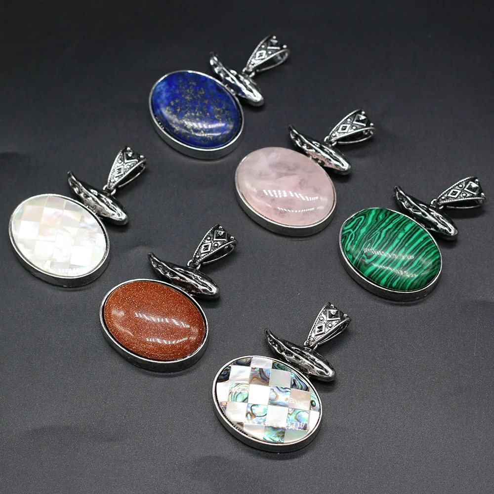 

Stone Pendant Natural Rose Quartzs Blue Sand Charm for DIY Jewelry Making Necklace Accessories Women Gift Size 42x62mm