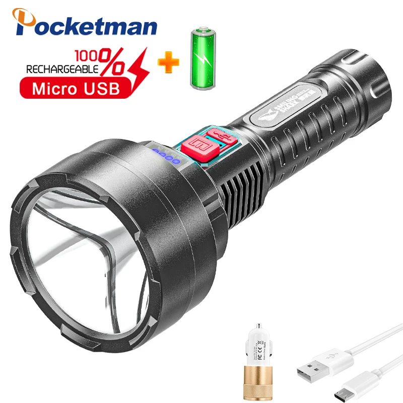 

Powerful LED Flashlight USB Rechargeable Torch Lanterna Built-in Battery Lantern Portable Long-range Flashlight for Adventure