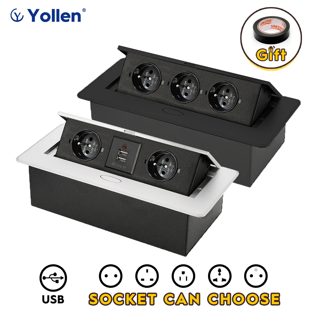 Алюминий Панель французский Стандартный Скрытая Тип настольная розетка 2 Way