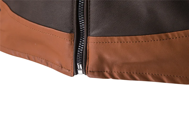 

LANDISTO autumn men clothing Motor style men jacket leather jacket men Stand-up collar stitching mens leather jacket