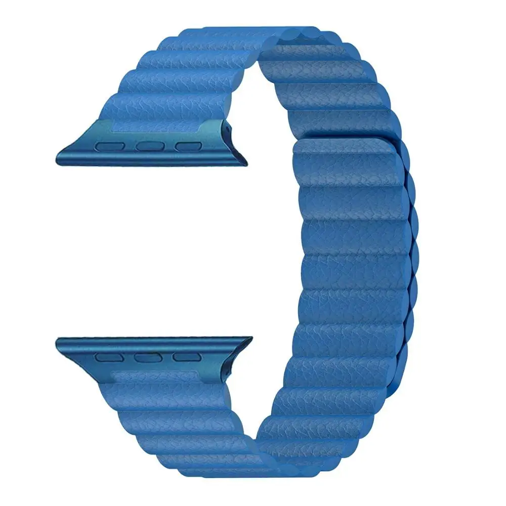 Blue Ремешок из натуральной кожи для Apple Watch 38 мм 40 мм 42 мм 44 мм ремешок для iwatch серии 4 3 2 1 Регулируемый магнитный браслет на запястье - Цвет ремешка: Blue