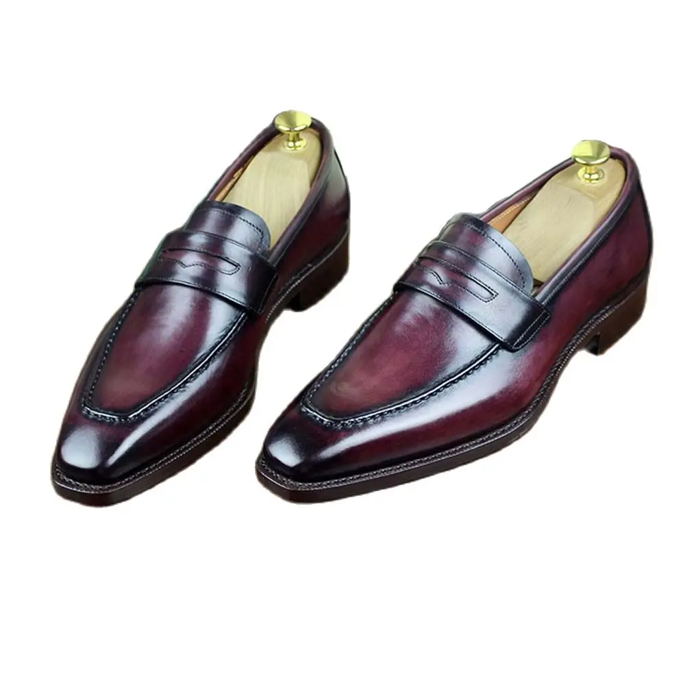 

Sipriks Mens Penny Loafers Patina Wine Red Classic Leather Shoes Casual Burgundy Goodyear Welted Dress Shoes Slip-On Business 45