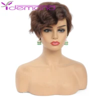 y demand brown black wigs short synthetic curly wavy wigs with bangs for white women high temperature fiber hair