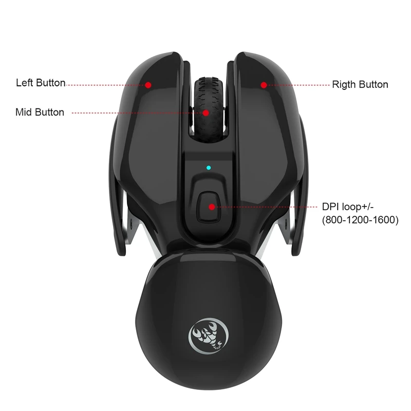 

HXSJ T37 Wireless Silent Mouse 2.4G Rechargeable 4 Button 1600 Adjustable DPI for Office Home Computer