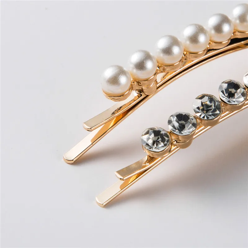

1Set Korea Imitation Pearl Beads Rhinestones Hair Pins Fashion Geometric Metal Hair Clips Headwear For Women Hair Accessories