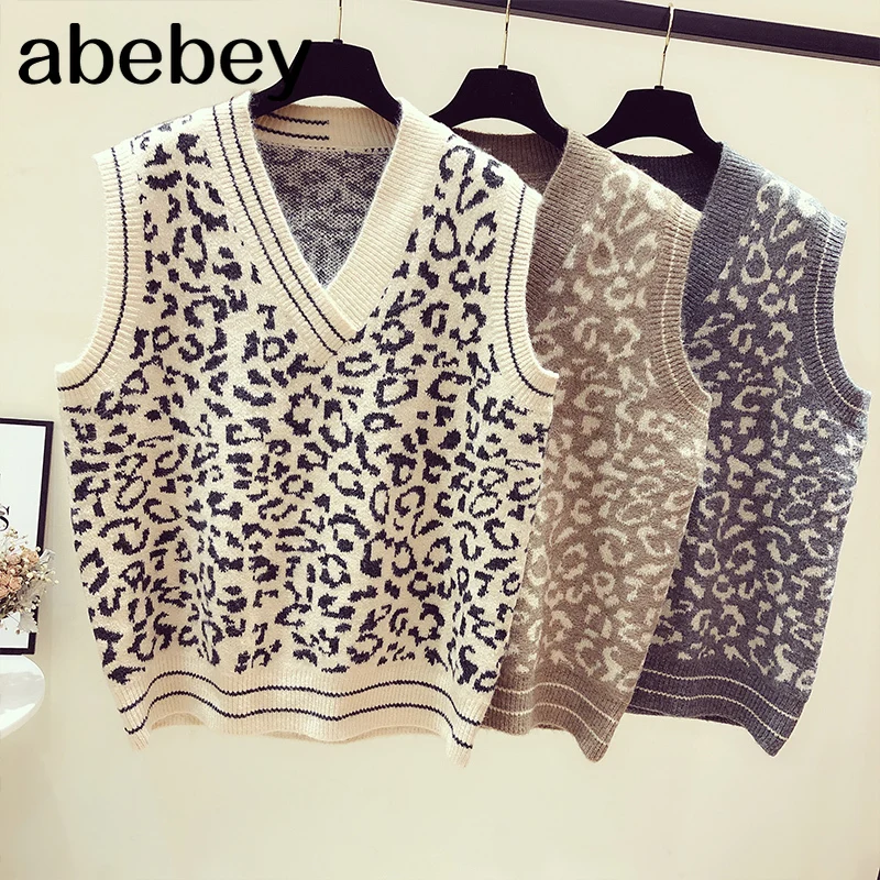 Женский трикотажный жилет с леопардовым принтом Осенний базовый жаккардовый
