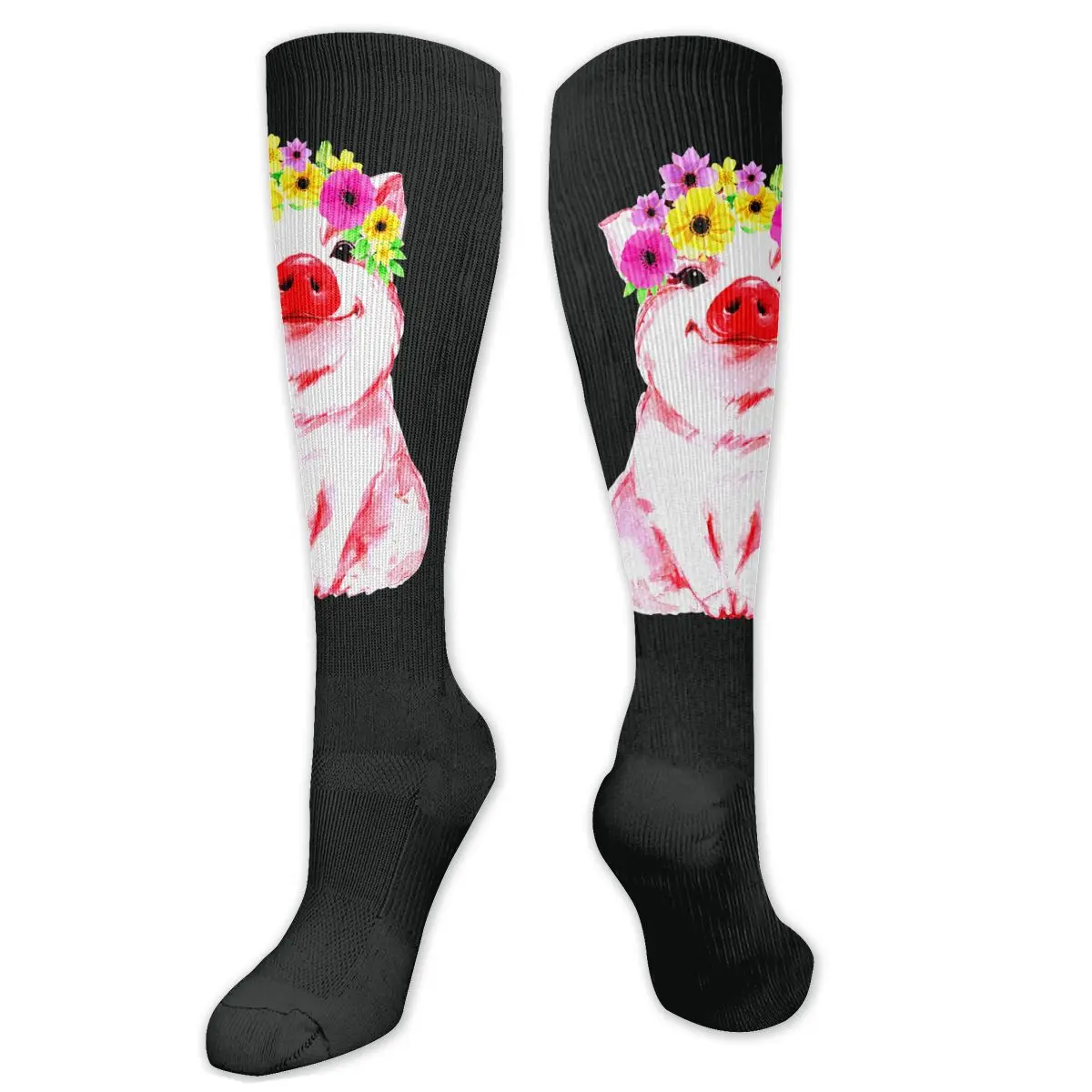 

Компрессионные носки с изображением свиньи и цветов для женщин и мужчин, ширина до щиколотки, для медсестер, для бега, атлетики