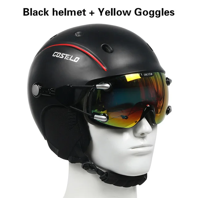 BL WITH YELLOW LEN Новейший Costelo Airwolf скейтборд лыжный сноуборд шлем лыжные очки интегрально-формованные сверхлегкие дышащие лыжный шлем - Цвет: BL WITH YELLOW LEN