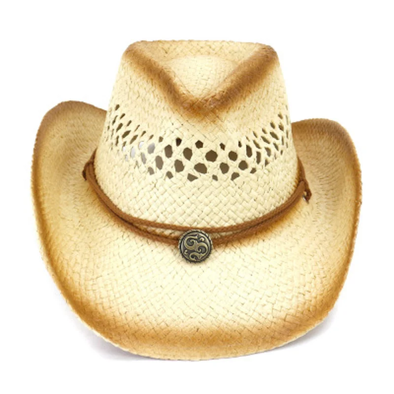 

summer straw hats western cowboy panama wide brim hollow summer spring women men khaki windproof rope vintage casual sun hats