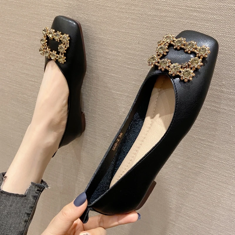 

Fashion Brand Women's Flat Shoes 2021 Spring Autumn Square Toe Shallow Office Ladies Woman Footwear Casual Driving Single Shoes