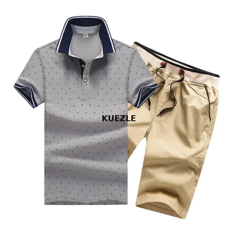 

Men T-Shirt + Shorts 2020 Cotton 95% Printing Fashion Slim Short Sleeve Dot Breathable Men's Suit Casual Shirts Plus Size 4XL