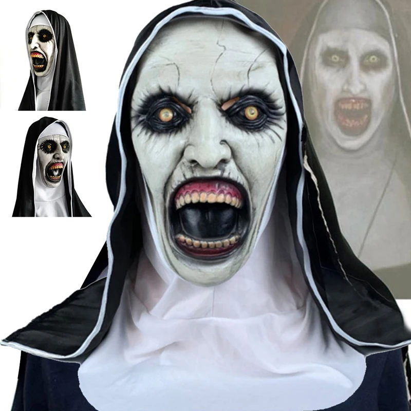 

The Horror Scary Nun Latex Mask with/Headscarf Valak Cosplay for Halloween Costume Nun Mask Thriller