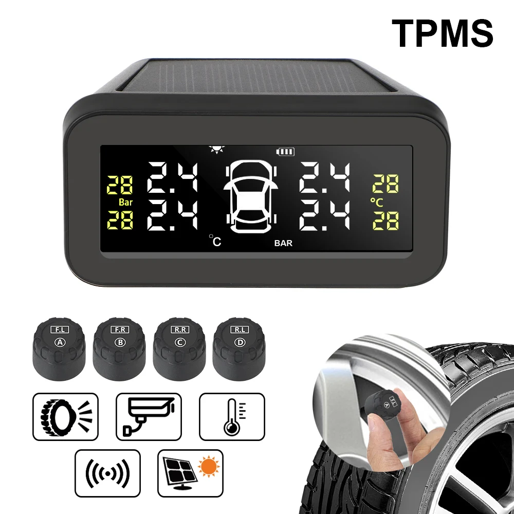 

LCD Display Car Solar TPMS Real Time Auto Tire Pressure Monitoring System Temperature Warning Tire Pressure Sensor