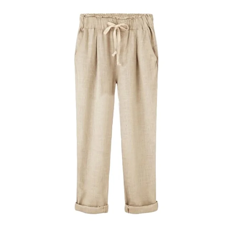 Летние большие размеры хлопок и лен брюки женские девять плюс удобрения XL