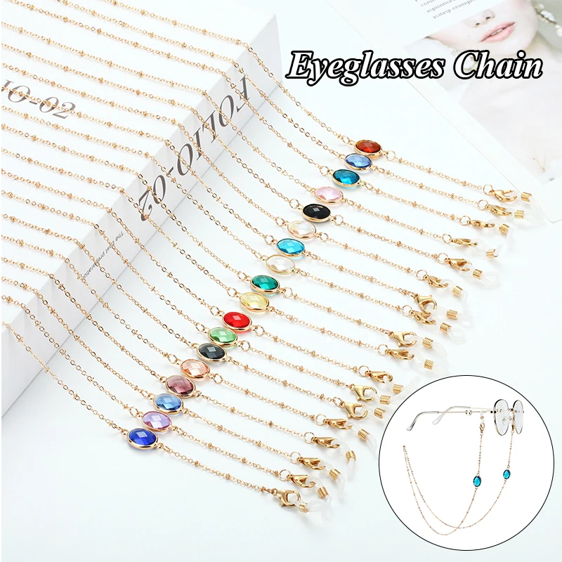 

2021 Fashion Silver Color Sunglasses Chain Mask Lanyard Crystal Rhinestones Glasses Chain Mask Holder New Jewelry For Women