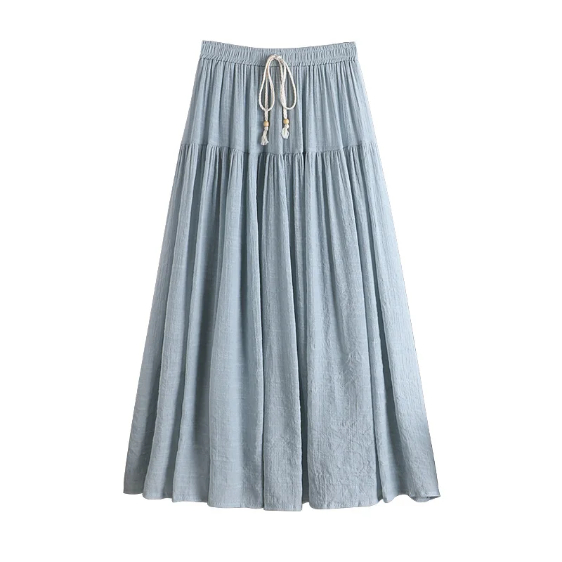 Женская юбка из хлопка и льна Повседневная однотонная тонкая с завышенной талией