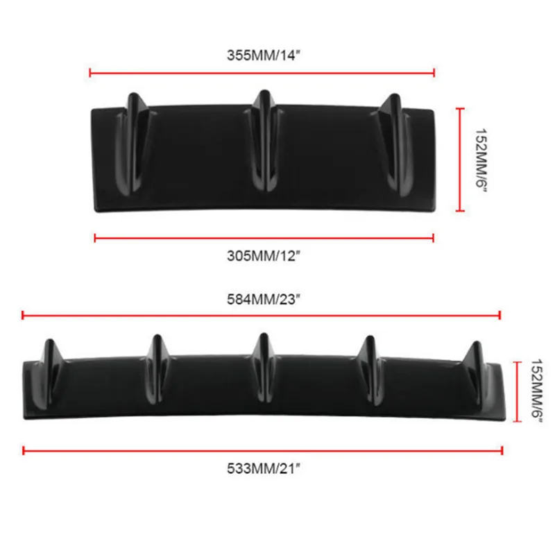 2 Размеры универсальный для Ikon Стиль заднего бампера губ Диффузор 7 Fin черный