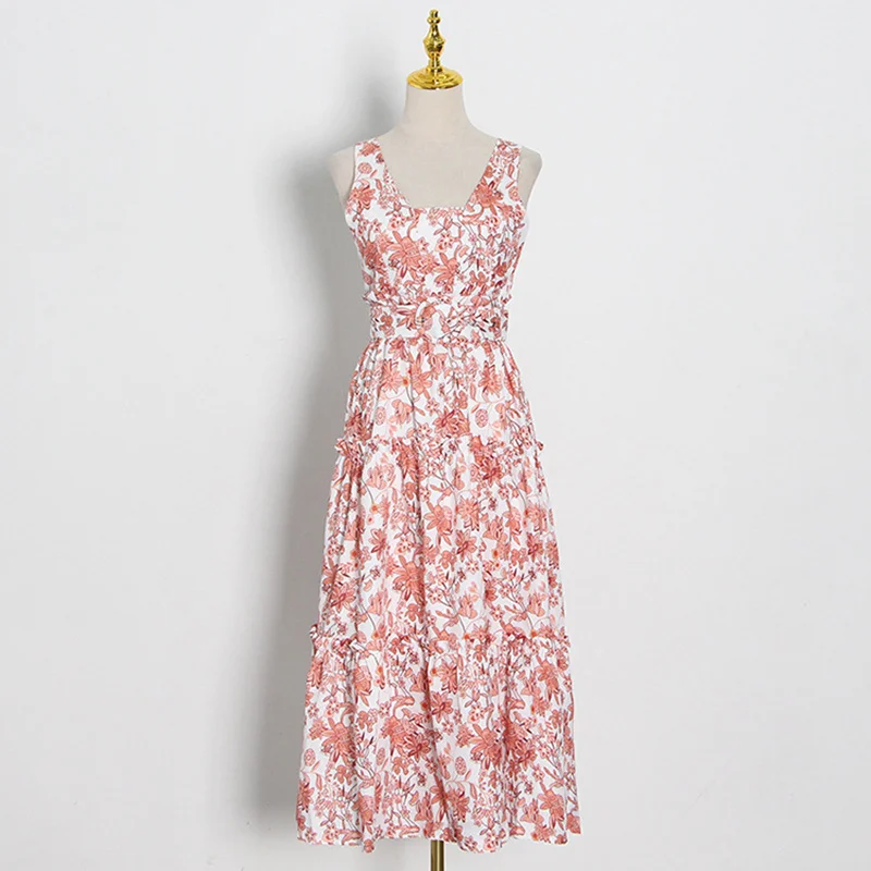 

HIGH STREET New Fashion S/S 2021 Runway Dress Women's Spaghetti Strap Floral Print Mid-calf Dress