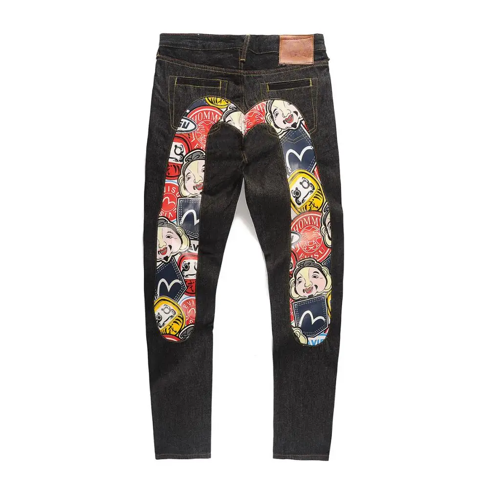Новинка года; модные повседневные мужские Джинсы Evisu наивысшего качества в стиле хип-хоп с вышивкой; Аутентичные Мужские дышащие прямые брюки - Цвет: Черный