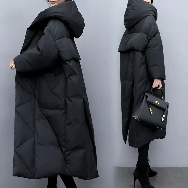 Зимняя женская куртка 2022 длинное пуховое пальто выше колена с хлопковой