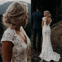 white lace country mermaid wedding dresses 2019 vintage v neck beach bridal gowns vestidos de novia low back boho