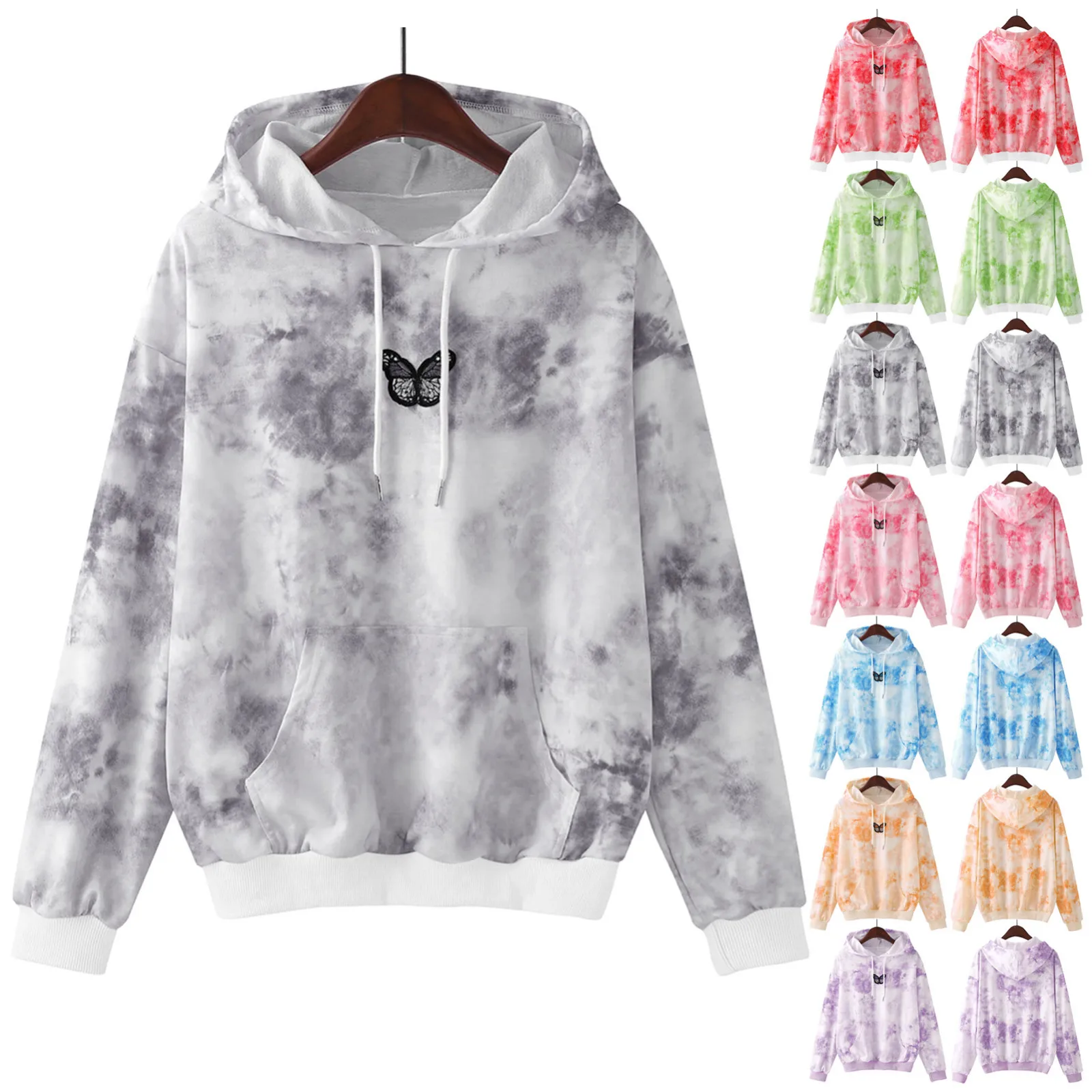 

Women's Hoodies Tie-dye Butterfly Printing Long Sleeve Hoodie Hooded Tie Dye Sweatshirt Sudaderas Polerones De Mujer Harajuku