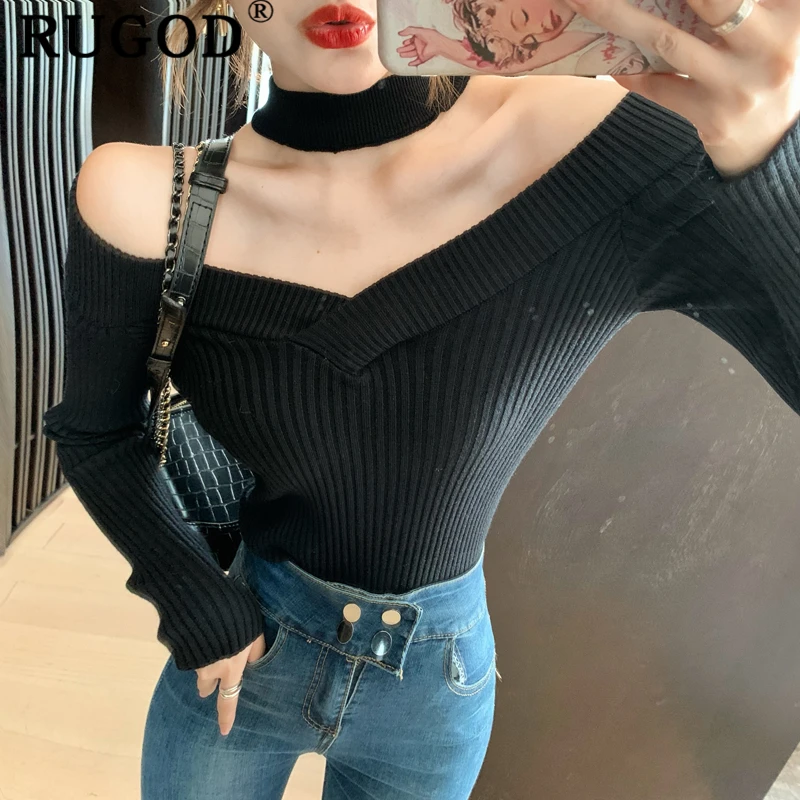 RUGOD корейский шикарный Однотонный женский свитер элегантная однотонная Туника