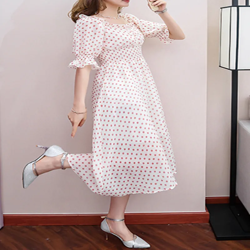 Женские шифоновые платья с оборками в горошек брюки клеш эластичным поясом