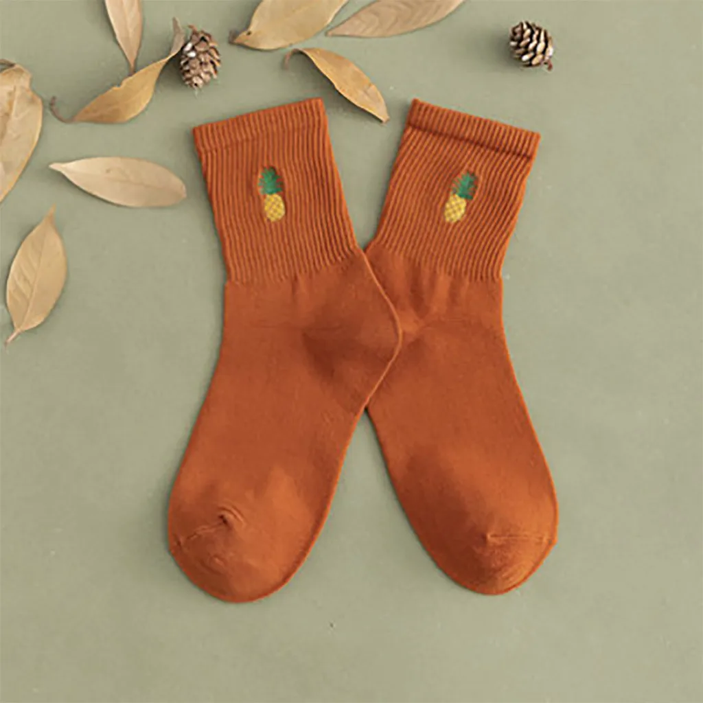 Харадзюку модные женские Ретро Чулки с вышивкой в виде ананаса осенне-зимние