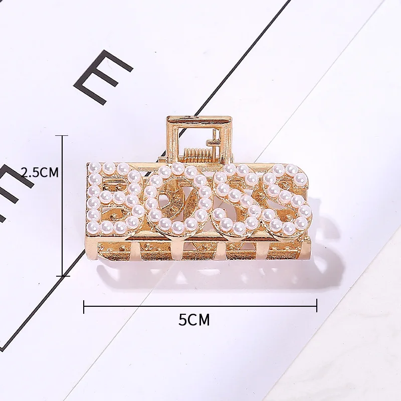 boss pearl Новинка, женские заколки для волос с буквенным принтом, заколка-краб, заколка для волос, жемчужные стразы, заколка для волос, заколка для волос, парикмахерский инструмент, аксессуары для волос - Цвет: boss pearl