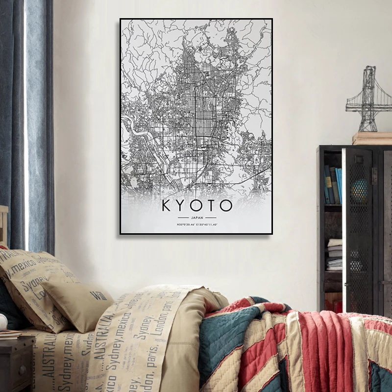 

KYOTO Japan city map Nordic Living Room Decoration Canvas Poster Modern Home Decor Art Print Painting