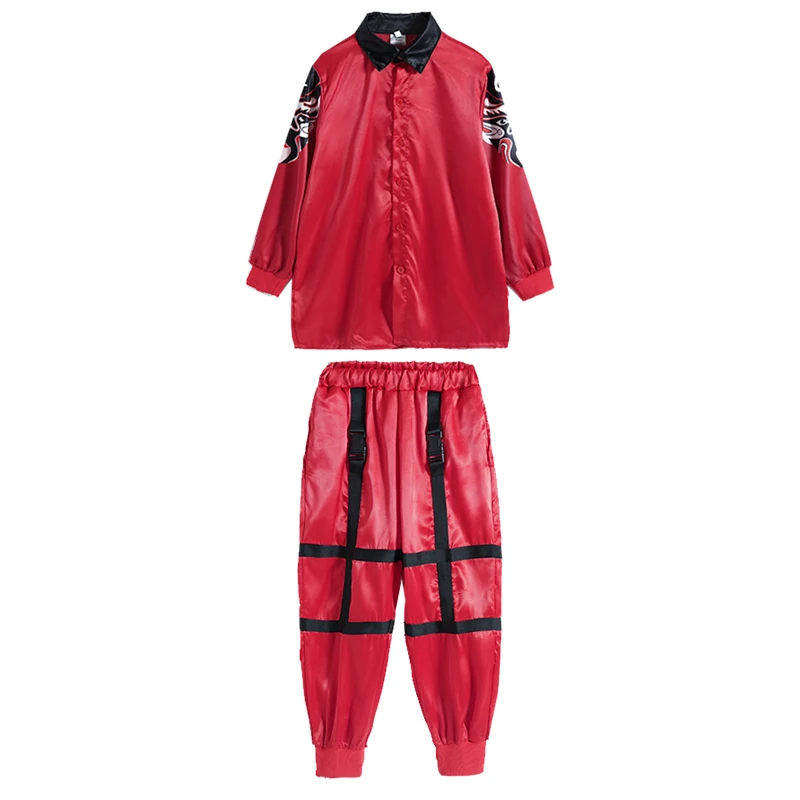 

Kids Hip Hop Clothing for Boys Jazz Dance Costumes Long Sleeve Red Top Casual Pants Chinese Style Ballroom Dance Wear XS1775