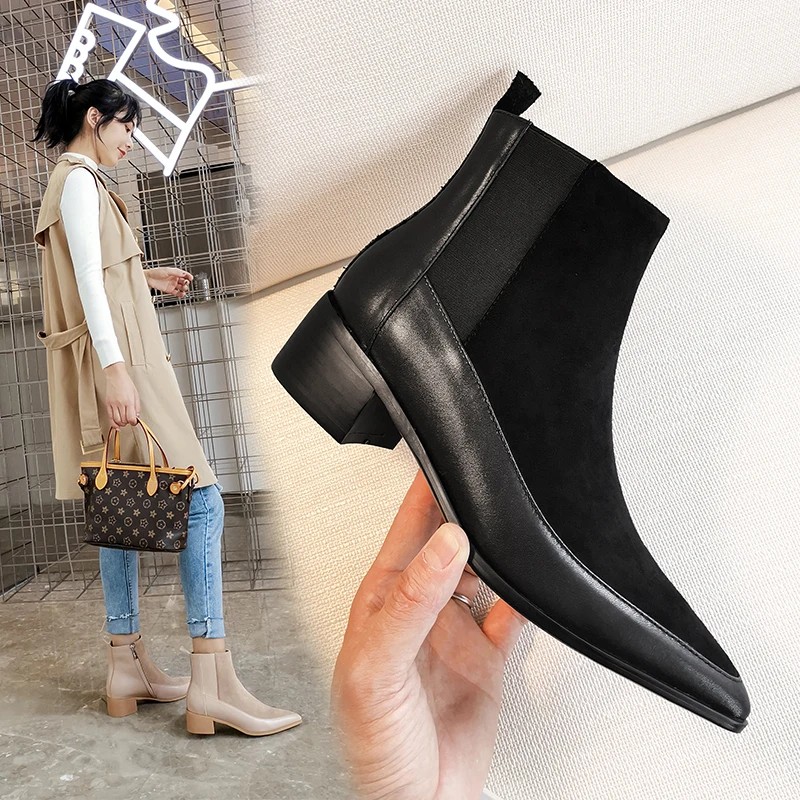 

women Ankle boots Genuine Leather 22-26.5 cm feet length ankle boots for women Leather stitching online celebrity Chelsea boots