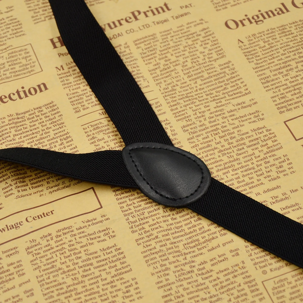 3 зажима подтяжки модные однотонные черные 120 см кожаные унисекс женские мужские