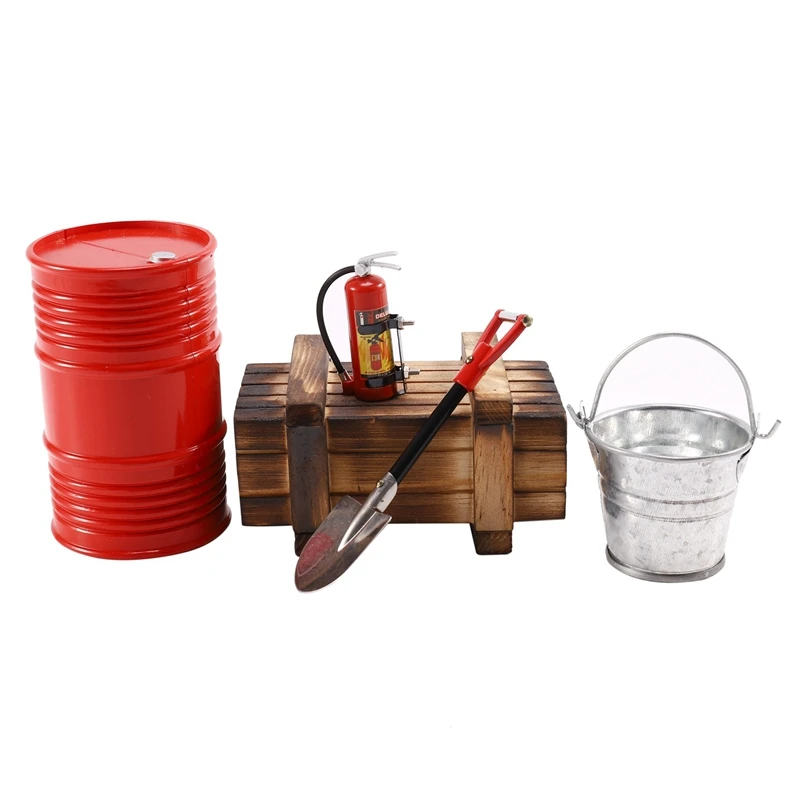 Hot 5PCS RC Crawler Car Simulation Fire Extinguisher Oil Drum Shovel Parts Model for Axial 1/10 SCX10 TRX4 RC Car Parts