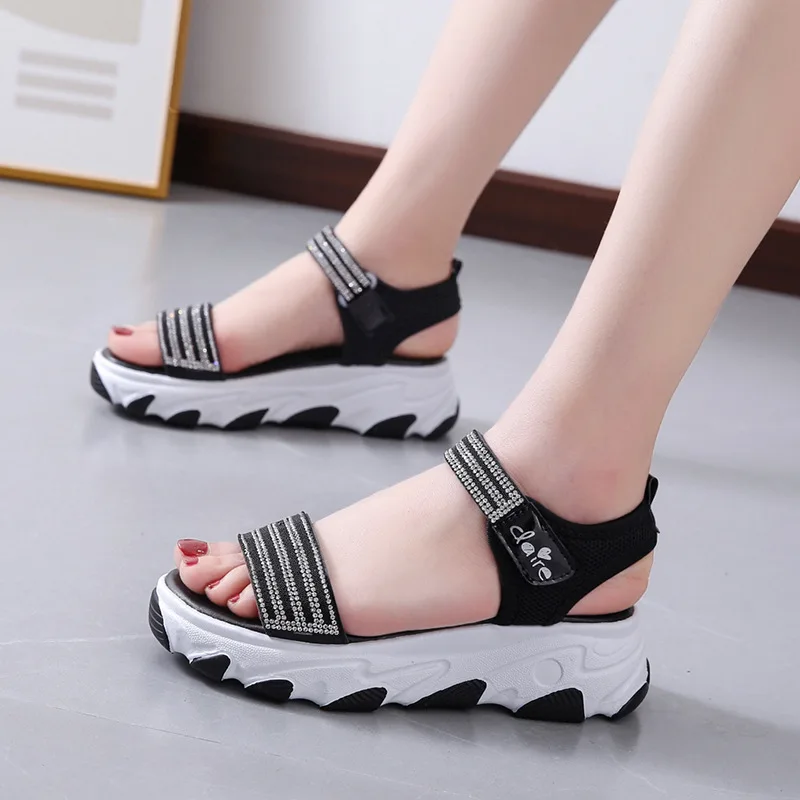 2021 Fashion Women Sandals Platform Ladies Shoes For Woman Chunky Comfort Summer Wedge Sandals Rhinestone Sandalias New 35-40