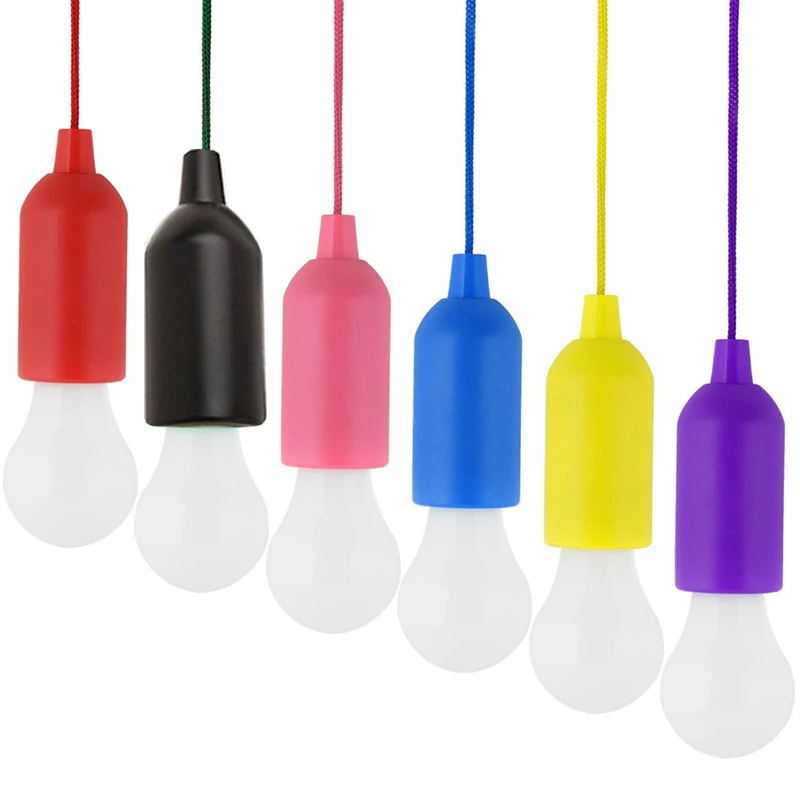 

6 PCS Colorful Light Bulb Chandelier Portable LED Pull Cord Light Bulb Outdoor Garden Camping Hanging LED Light Lamp